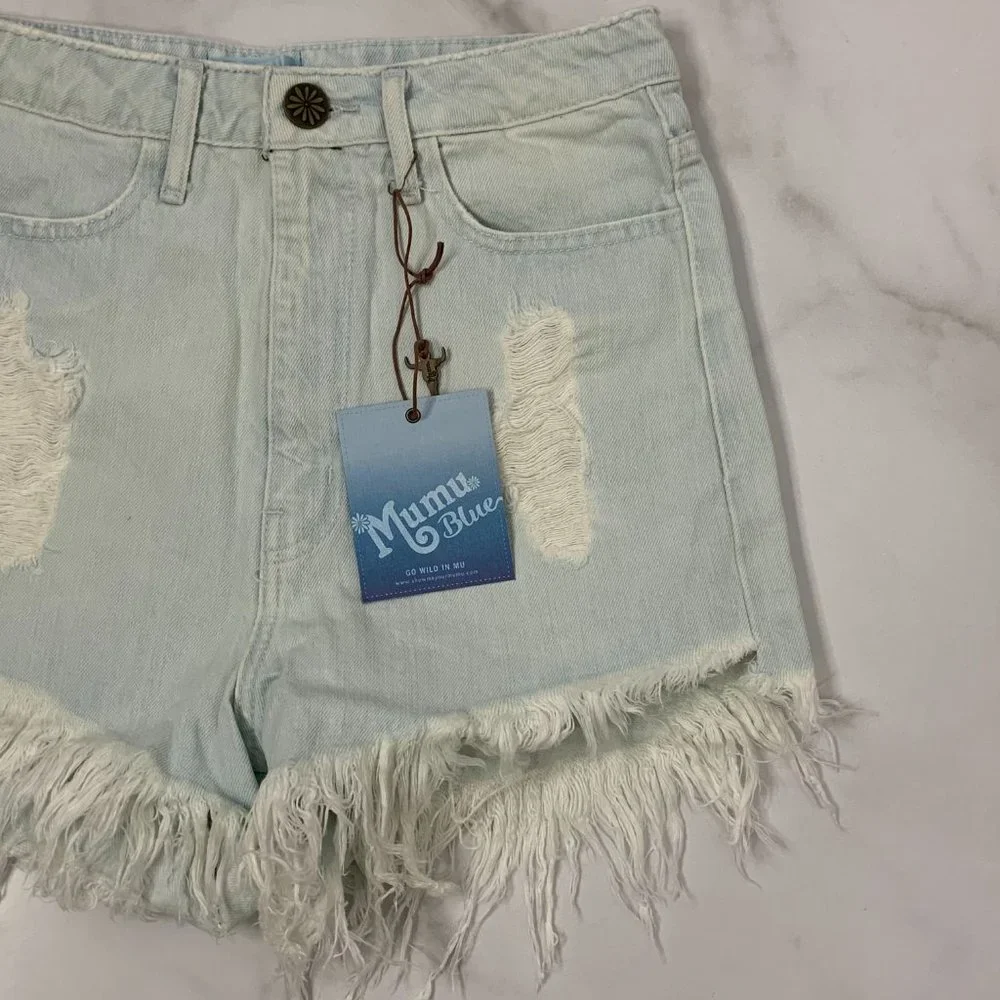 NEW Show me your Mumu Wyoming embroidered denim cut off jean shorts - Picture 4 of 8